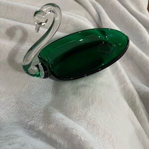 Duncan Miller Elegant Green Glass Swan Dish